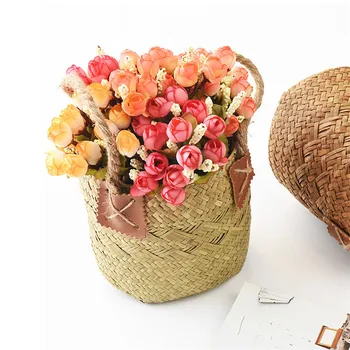 NOVO! Cvetna Košarica Shranjevanje Košarico Rattan Slame Košare Namizno Dekoracijo Slamnat Cvetlični Lonec Cvetlični Vazi Doma Viseče Košare