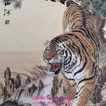Brocade barvanje svile lepe vezenine barvanje strojno vezenje tiger slikarstvo navzdol gori tiger weizhen mountain