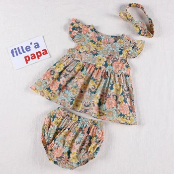Korejski Japonskem Slogu Baby Dekleta Kompleti Oblačil Obleko Vrhovi+ PP Hlače Poleti Baby Dekleta Bombaž Cvet Kratek rokav Obleke Obleko