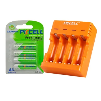 4PCS PKCELL 2200mAh aa 1,2 V Ni-MH AA Nizke self-praznjenje Baterije AA/AAA Baterijo, Polnilnik 4Slot USB Vtič