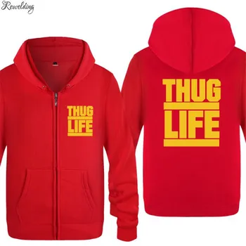 Moški pulover s kapuco Thug Life Tupac 2PAC Moški Puloverji s kapuco Runo Dolgimi Rokavi, Zadrgo Jakno Plašč Majica Hip Hop Ulične Trenirko