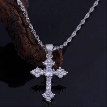 925 Srebro Jezus Križ Obesek Crystal Ogrlica 18 inch Verige Ogrlica za Ženske Collier Moda Nakit, Dragulji, Darila