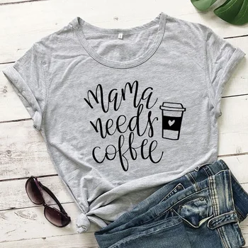 Mama Potrebuje Kave Smešne Majice s kratkimi rokavi Ženske, Kratek Rokav, O-vrat Tee Majica Femme Beli Bombaž Tshirt Ženske Vrh Svoboden Camiseta Mujer