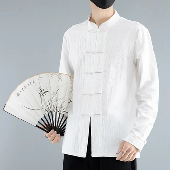Poletje Dolg Rokav Enotna oblačila Tradicionalne Kitajske Tang bo Ustrezala Vrh Obleke, Moške Kitajski Slog Moških srajc Gumb Dolg Rokav, Tako
