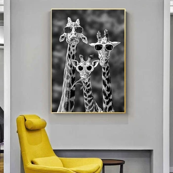 Žirafe sončna Očala Smešno Umetnosti Plakatov in Fotografij Črno-Belo Živali Platna Slike na Steni Umetniške Slike Cuadros