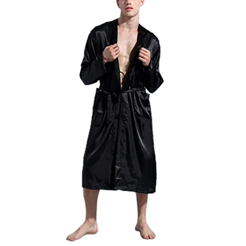 Moške Saten Svila kopalni plašč Plašč Dolgo Trdno Svileno Pižamo Moških Svile Nightgown Sleepwear kimono homme Hišna Obleke