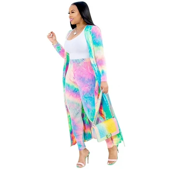 2 Kos Ženske Nastavite 2020 Nove Afriške Tie Dye Tiskanja Elastične Hlače Rock Stil Dashiki Znanih Obleko Za Lady plašč in dokolenke 2pcs/se