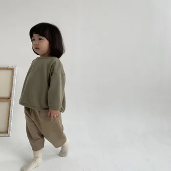 Korejski baby otroška športna ohlapno okoli vratu plus kašmir pulover nevtralno Japonski T shirt jeseni in pozimi