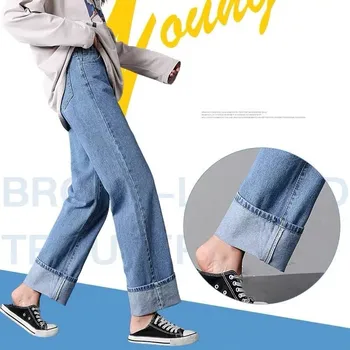2020 Novo Visoko Pasu Jeans Za Ženske Denim Širok Noge Mama Jeans Modra Ohlapne Hlače Jesenska Moda Fant Hlače Jeans Mujer