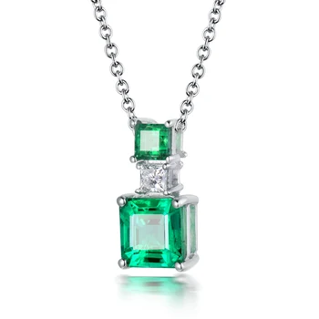 LOVERJEWELRY Trdna 18K Belim Zlatom Princesa Cut Smaragdno Obesek Naravni Diamant Speical Design za Eleganten Obesek za Ženske, Nakit
