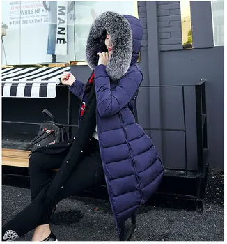 Reverzibilna parkas plašč ženske 2019 natisnejo velike krzno ovratnik dolge zimske Jakne jeseni hooded pozimi parka navzdol bombaža, siva 3XL