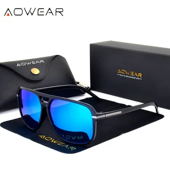 AOWEAR Mens Retro Kvadratnih sončna Očala Moških Polarizirana Ogledalo sončna Očala Moški HD Vožnje na Prostem Očala Elegantna Modra Očala Oculos