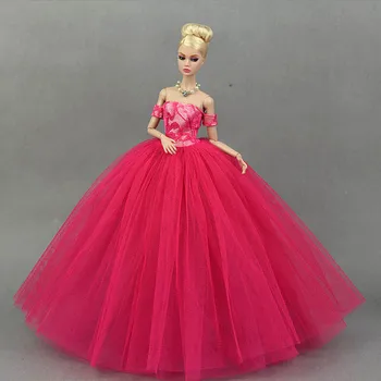 Hot Pink Malo Obleko Poročno Obleko za Barbie Lutka Princesa Večer Stranka Nosi Dolge Obleke, Obleke za Barbie Lutka 1:6