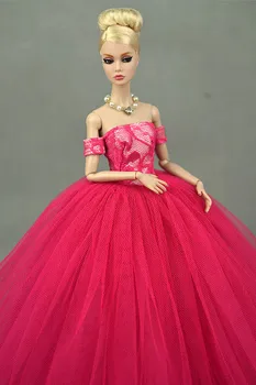 Hot Pink Malo Obleko Poročno Obleko za Barbie Lutka Princesa Večer Stranka Nosi Dolge Obleke, Obleke za Barbie Lutka 1:6