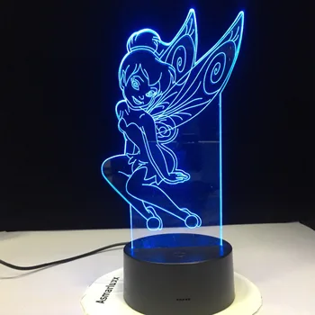 Nova Risanka Srčkan Miss Bell 7 se Spremeni barva 3D LED Nočna Lučka Ljubko Dekle Otroci Namizno Svetilko Darilo za Rojstni dan Dropship