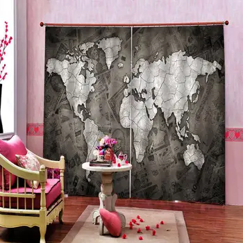 Greu retro zemljevid zavese 3D Okna Zavese Luksuzni dnevna soba okrasite Cortina Blackout zavese