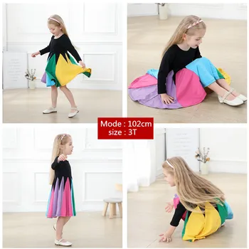 2021 Nova Dekleta Obleko z Dolgimi Rokavi Rainbow Barva otroci oblačila Moda Princesa Obleke Malčka Dekle Oblačila 2-6 Y mavrica obleko