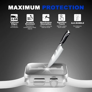 Jasno Primeru s Steklenimi Screen Protector Cover za Apple Gledati Serije 5 4 3 2 1 iWatch 38 mm 40 mm 42mm 44 Varstvo Dodatki