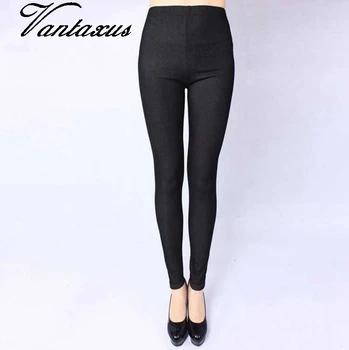 Črno-Modri Plus velikost ženske jeans hlače Težka gospa Moda immitation Traper hlače Elastična veliki svinčnik dokolenke Dolge hlače