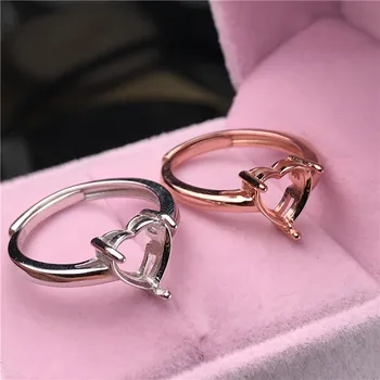 Srce oblika pogodbenih obroči podlagi S925 srebrni prstan znanja kolenom vile nastavitev kamen vdelan nakit modni DIY ženske lepo