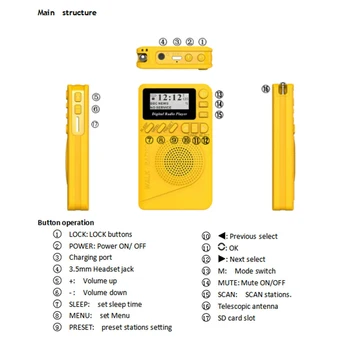 DAB-P9 radio, Digitalni PLL Prenosni Full Band Radio UKV Stereo DAB+ in FM radio Sprejemnik Dobro Kakovost Zvoka Nova