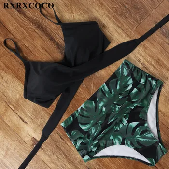 RXRXCOCO Bikini 2020 Kopalke Ženske Povoj Visoko Pasu Biquini Push Up Plaži kopalke Leopard Ženske Kopalke Bikini Komplet
