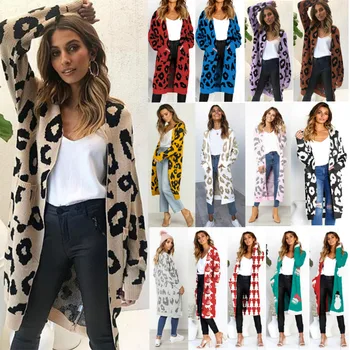 Nova Jesensko Ženske Leopard Prosti Čas Ins Slog Dolgo Pleteno Jopico Long Sleeve Jopica Suknji Ženski Lady Outwear Coats
