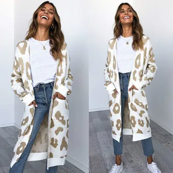 Nova Jesensko Ženske Leopard Prosti Čas Ins Slog Dolgo Pleteno Jopico Long Sleeve Jopica Suknji Ženski Lady Outwear Coats