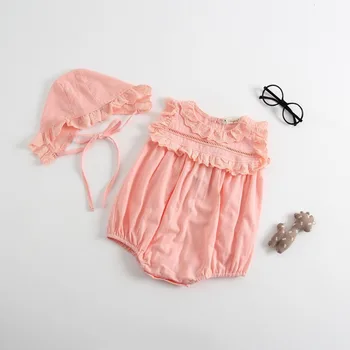 Baby Girl Obleke 2019 Poletje Novorojenega Otroka, Igralne Obleke Bombažne Čipke Otroška Oblačila Za Jumpsuit S Pokrivalo Za Malčke Baby Girl Boy Romper