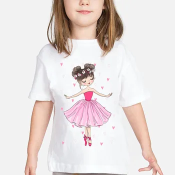 T-shirt za dekleta Baletni plesalec roza ljubezen tiskanja dekleta tshirt kawaii otroci oblačila darilo za rojstni dan vrhovi za dekleta harajuku majica