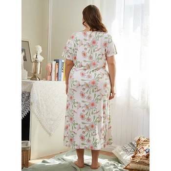 Nova plus velikost dame poletje domov nositi dolgo pižamo za ženske velika svoboden kratek rokav bela cvjetnim tiskanja obleko 4XL 5XL 6XL 7XL