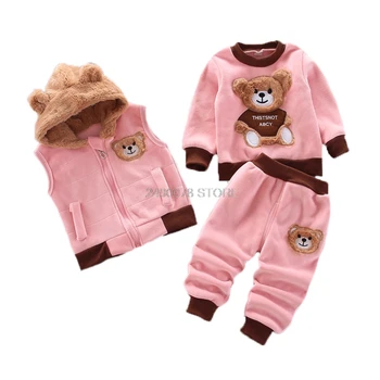 2020 Baby Fantje Dekleta Pozimi Toplo Obleko, ki so Hoody Plašč Majica Hlače 3Pcs Oblačila Komplet za Malčke Otroci, Otrok, Šport Trenirko Oblači