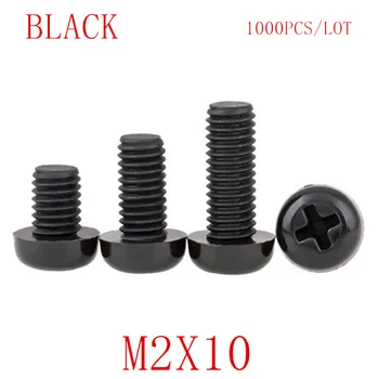 1000PCS debelo M2*10 M2x10 črn najlon plastični krog pan glavo vijak