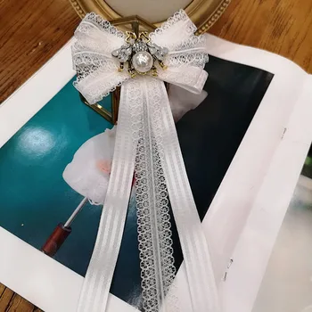 Korejski Kristalno Čebele Bele Čipke Bowtie Broška Traku Bowkont Kravatni Majica Corsage Elegantno Broške Oblačila Ženske Dodatki