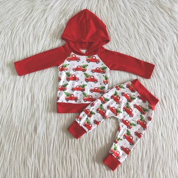 Nov prihod otroke Božič obleko fant hoodie jakna in hlače 2 kos set malčka fant tovornjak in drevo vzorec obleko