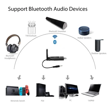 NAJNOVEJŠI APTX družbene odgovornosti Bluetooth Oddajnik V5.0 Nizke Latence Večtočkovni Zvok Brezžični vmesnik USB 3,5 mm Brezžični Adapter Za TV PC