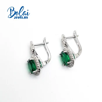 Bolaijewelry,Ustvarili smaragdno zelena zaponko uhane 925 sterling srebro fine nakit za ženske najboljše darilo