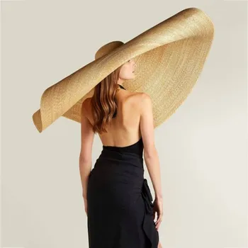 Veliko slame Nedelja Klobuk Moda na Plaži Anti-UV Zaščita pred Soncem poleti velik klobuk za ženske Zložljive Slame, premer 90 cm d90816