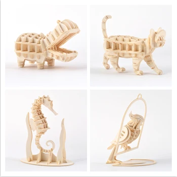 Vroče DIY Živali, 3D Papir, Igrače Puzzle Skupščine Model Lesa Obrti Sklopi Izobraževanja za Otroke Otroci Darilo Namizno Dekoracijo Doma