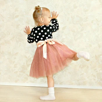 Baby Dekle Z Dolgimi Rokavi Polka Dot Obleko Dekleta Jeseni, Pozimi 2020 Najstniška Princesa Priložnostne Obrabe Šolo, Otroci, Dekleta Stranka Tutu Obleke