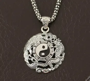 Ročno S925 Srebrne barve, Dragon Obesek letnik tajski srebrne barve, dragon feng shui taichi simbol obesek čisti srebrni obesek