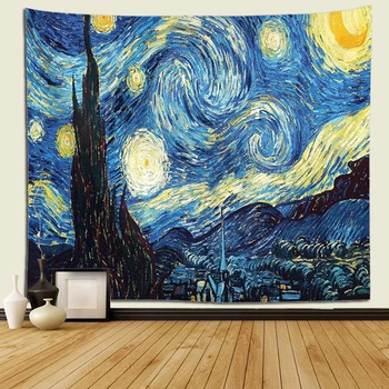 Zvezdnato Noč Tapiserija, 3D Blue Steni Visi Tapiserija, Doma Dekor Velikosti Tapiserija, Van Gogh Abstraktnega Slikarstva Wall Art Design