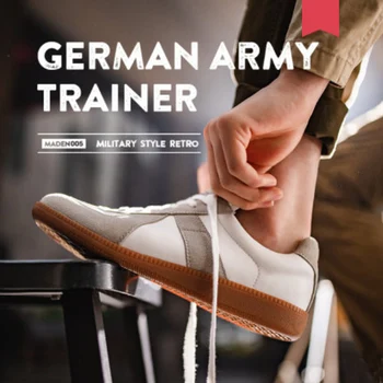 Maden Novih moških priložnostne čevlji nemški usposabljanje čevlji moški športni copati čipke-up letnik Pravega usnja, Copati moški Loafers