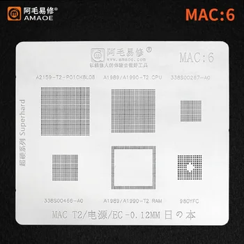 MASTERXU Amaoe BGA Reball Matrica Mac:6 Za Macbook T2 Moč IC ES Wifi IC CPU RAM Reballing Matrica A2159 A1898 A1990