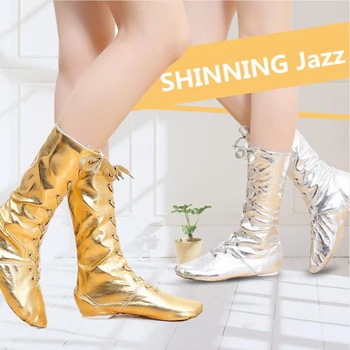 Nove PU Otrok Plesni Čevlji Jazz Ples Čevlji Čipka-ups Dolgo Boot Črno Zlato, Srebro Fazi Dekleta, ki Opravljajo Čevlji