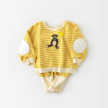 Srčkan Karton Medved Baby Boy, Girl Obleke, Kompleti Otroci Striped Majica Hlače Nastavite Obleko Za Novorojenček Dojenček Otrok Oblačila Sklop