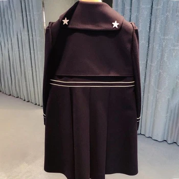 Blagovno Znamko Design Oblačila Luksuzni 2020 Zimske Ženske, Modno Oblikovanje Naguban Volnene Plašč River Dolg Rokav Dvojno Zapenjanje Midi Plašč