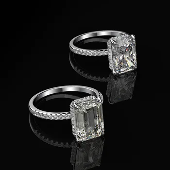 Smaragdno Sevalno cut 3ct Diamantni Prstan Prvotne 925 sterling srebro Angažiranost, Poročni bend, Obroči za Ženske, moške, Fine Nakit