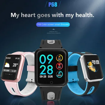 P68 Pametno gledati band IP68 vodotesen smartwatch Dinamično srčni utrip, krvni tlak zaslon za iPhone, Android, Šport za Zdravje gledati
