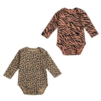 FOCUSNORM Jeseni Baby Dekleta Fantje Bodysuits Leopard Tiskanja Dolg Rokav Bombaž Vzročno Jumpsuits
